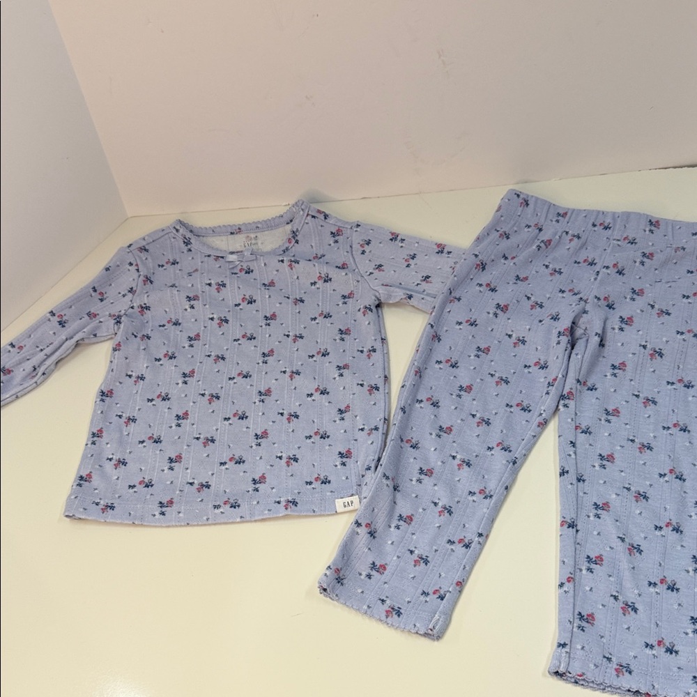 GAP Kids Blue Pajama Set with Floral Pattern